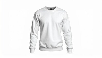 Plain white crewneck sweatshirt with ribbed cuffs and waistband, displayed on white background.