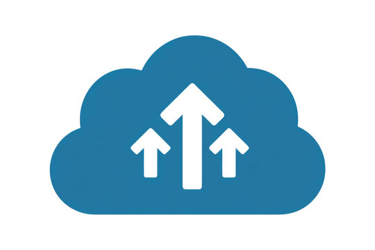 A blue cloud icon with three green arrows pointing upwards, symbolizing data upload to cloud storage or a cloud service. background removed