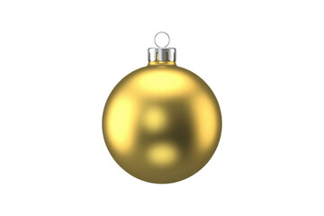 A shiny golden Christmas ornament with a metallic silver cap and loop, perfectly centered on a deep transparent background, ideal for festive decoration. background removed