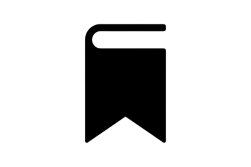 A minimalist black bookmark icon, representing a saved page or favorite item, set against a solid dark transparent background. background removed
