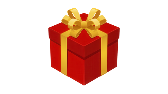 A vibrant red gift box with a golden ribbon and bow tied elegantly isolated on transparent background