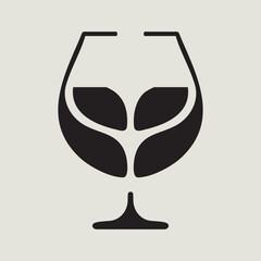 Brandy Snifter and Leaf Minimalist Logo Beverage and Wine Vector
