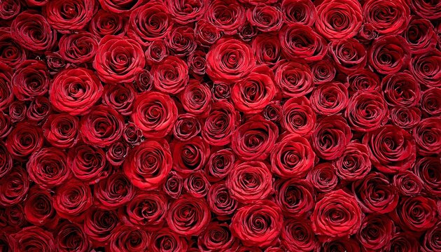 a red rose pattern wall covered with fresh roses abstract and creative background flowers background - Powered by Adobe