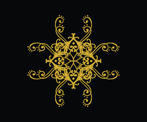 Elegant golden ornate mandala design on black background