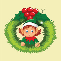 Naklejka premium Christmas elf cartoon character illustration