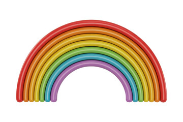 Fototapeta premium A vibrant 3D rendered glossy rainbow, composed of distinct colorful tubes, arching against a solid transparent background. background removed