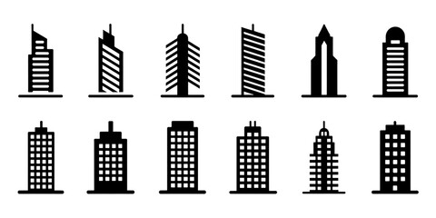 Obraz premium Collection of Stylized Outline Buildings on Black Background image isolated on transparent background, png