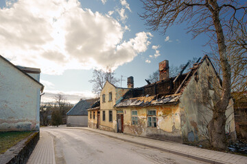 Dilapidated House with Collapsed Roof After Fire in Kandava Old Town