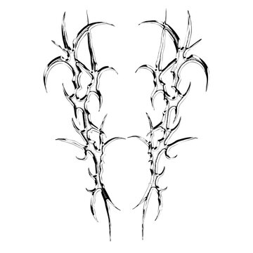 Abstract neo tribal chrome shape isolated on transparent background for streetwear print dark aesthetic gothic apparel 