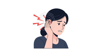 Person experiencing ear pain or discomfort, holding their ear with a distressed expression