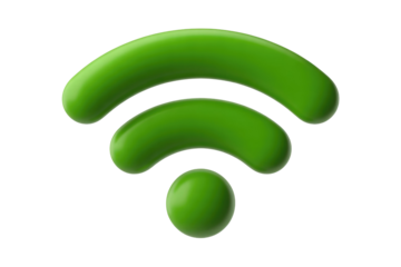 A vibrant 3D green Wi-Fi symbol, depicting strong wireless internet signal and seamless digital connectivity for modern devices. background removed