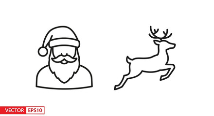 Santa Claus and Reindeer Line Art Illustration.