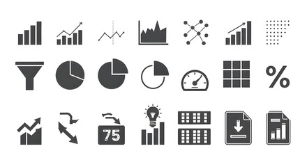Business and financial data analytics vector icons set for charts and interface design