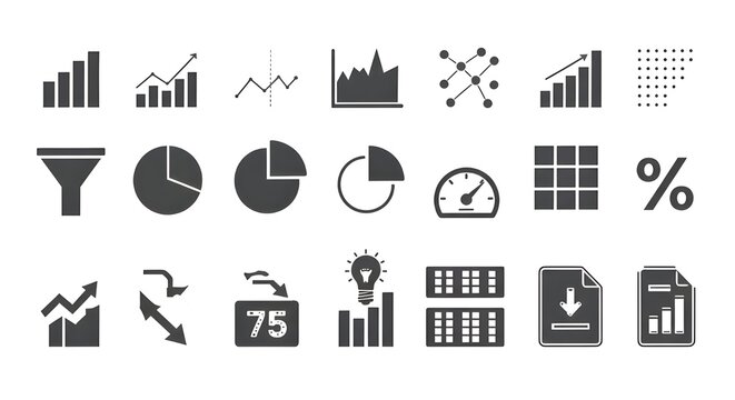 Business and financial data analytics vector icons set for charts and interface design