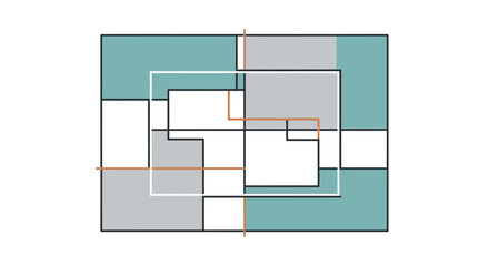 Abstract Geometric Composition with Overlapping Shapes and Contrasting Colors.
