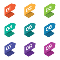 Modern Isometric Numbered Ribbon Style Banners for Infographic List