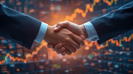 Business agreement handshake financial market image corporate environment close-up partnership concept