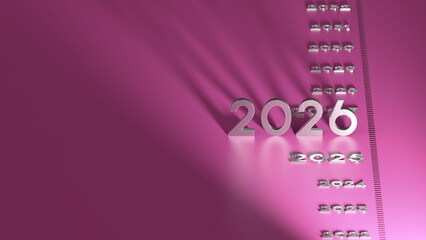2026 text in a timeline illuminated by a spotlight - 3D rendering on a pink background