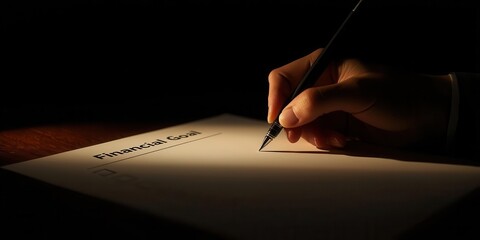 Planning financial goals office desk document dark environment close-up view personal finance strategy