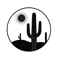 Minimalist Cactus and Sun Desert Scene Illustration
