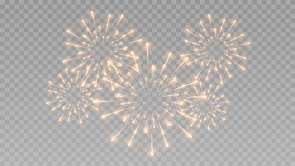 Festive fireworks in night sky, transparent background, Vector fireworks celebration, transparent PNG.