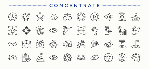 Concentrate icon set. Minimalist icons collection. Optometry linear icon set. Contains related to optometry, optical, hospital, sight, optometrist, eyesight and more.