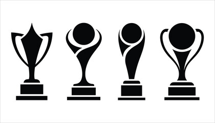 Four black trophy cup icons on white background award winner