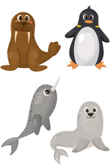A clipart set of cute and adorable polar animals for educational elements and children's books 