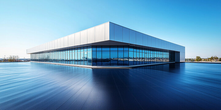 Flat roof design featuring single ply EPDM membrane at commercial building Generative AI