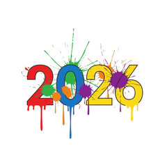 Colorful 2026 New Year Celebration with Paint Splatters.