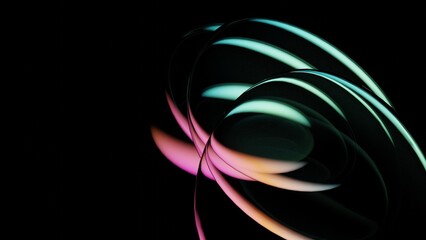 Abstract dark background wallpaper with iridescent  glass neon 3d render. Gradient design element for banners, backgrounds, wallpapers and covers.