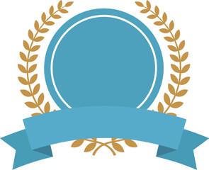 Vector laurel wreath with blue circle and ribbon banner design illustration art