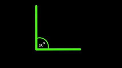 Bright green 90 degree angle symbol with arc on black background Keywords: angle, ninety degrees, right angle, geometry, math, education, science, symbol, graphic, green, neon, line, arc, corner