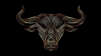 Luxury bull head logo in gold lines on black background. Concept: power, prestige, elegance, premium branding, luxury fashion labels, jewelry brands, elite services, and high-end identity design.