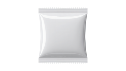 A blank white rectangular sachet with serrated edges isolated on transparent background