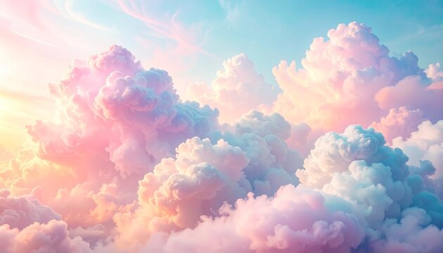 Fluffy pink clouds against a pastel sky