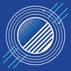 Obraz premium Abstract geometric circle design with white lines and blue background