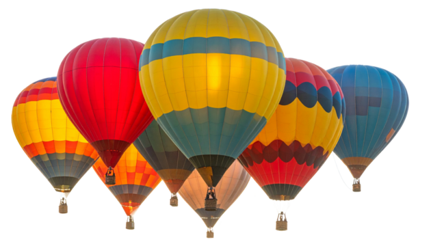 Cluster of Small Hot Air Balloons in Flight, Dynamic Sky Composition