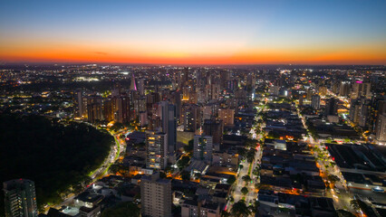 Fototapeta premium Aerial View of Maringa, Cathedral and downtown. Several buildings. Paraná, Brazil.