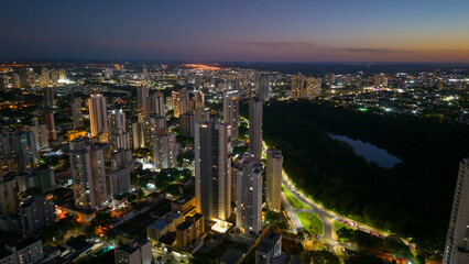 Obraz premium Aerial View of Maringa, Cathedral and downtown. Several buildings. Paraná, Brazil.