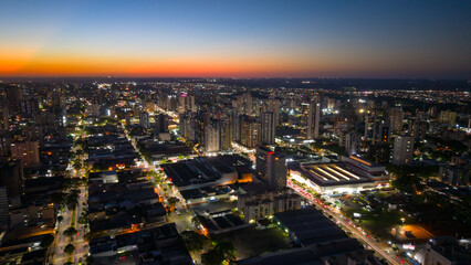 Fototapeta premium Aerial View of Maringa, Cathedral and downtown. Several buildings. Paraná, Brazil.