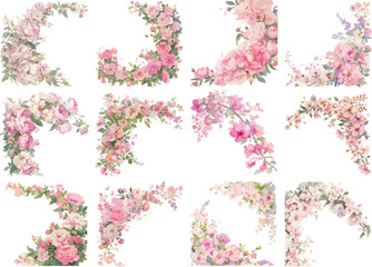 Pink Watercolor Floral Corner Clipart