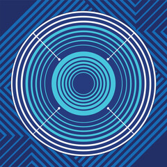 Abstract geometric circle design with white lines and blue background