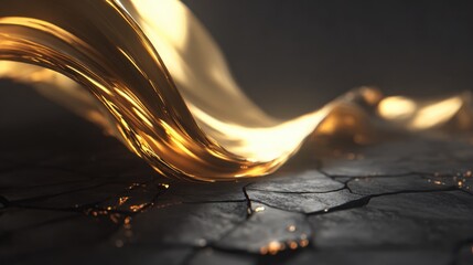Golden Molten Lava Wave Flowing Over Cracked Stone