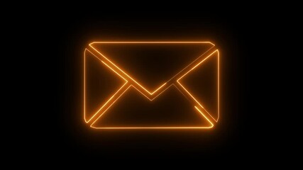 Orange neon outline of an envelope icon on a black background email mail - Powered by Adobe