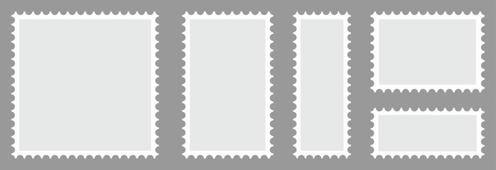 Set of blank rectangle and square Postage stamp frames. Postage stamp vector icons.Blank postage stamps borders vector set. Mockup postage stamps Postage stamp set, templates 