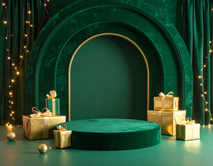 Festive holiday celebration setup indoor studio visual display elegant green environment front view christmas theme