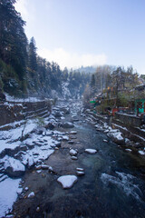 The Beas River Flowing Through a Snow-Dusted Valley in Manali, Himachal Pradesh