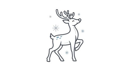 Minimalist Holiday Icon of a Dancing Reindeer Serene Winter Blues Palette