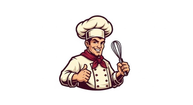Master Chef Mascot Logo in Expressive Hand-Drawn Style Culinary Brand